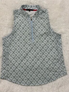 Greyson Light Blue & Sage Zip-Front Patterned Shell